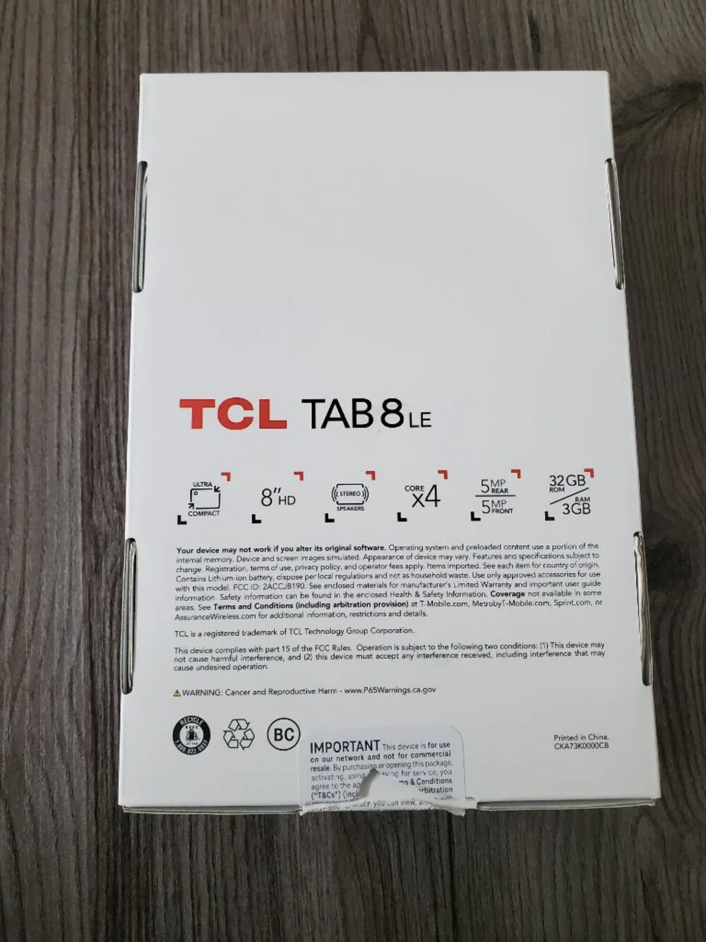 TCL Tab 8 LE 9137W 32GB Tablet Shadow Gray T-Mobile Clean IMEI Open Box
